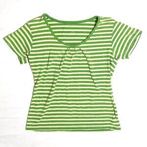 Austin Green White Striped Pleated Scoop Neck Tee Size Large Casual Summer Top